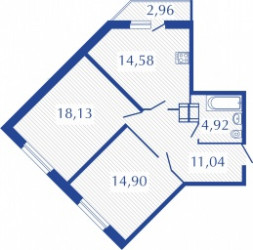 Двухкомнатная квартира 64.46 м²
